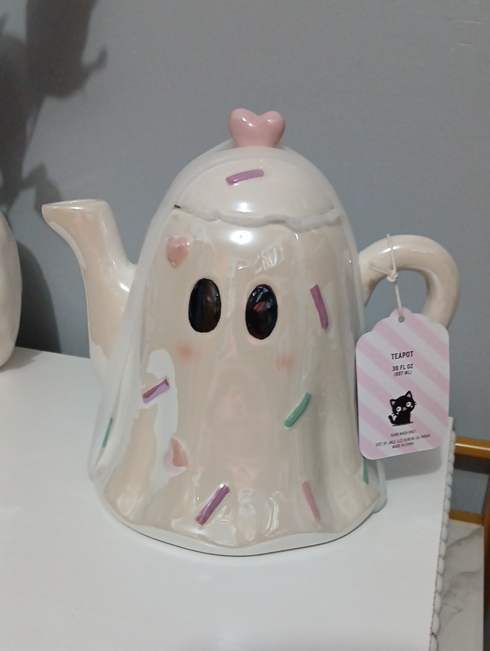 New! Cute Ceramic Pastel Ghost Teapot by Booville NWT